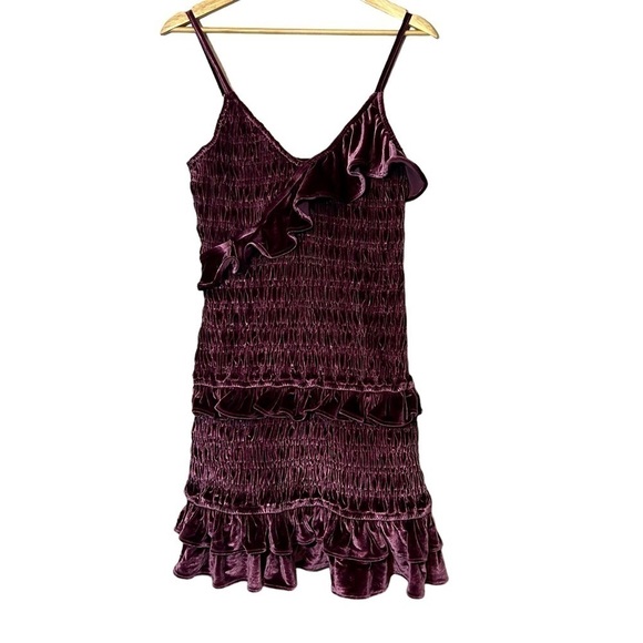 CHLOE Oliver NWT Velvet Ruffle Tank Dress Layers Smocking Size Small Stretch - Picture 5 of 11
